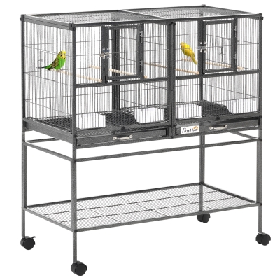 PawHut Divided Bird Cage with Rolling Stand & Removable Tray