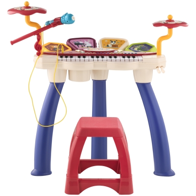 Qaba 2-in-1 Kids Piano Drum Set with Microphone & Stool