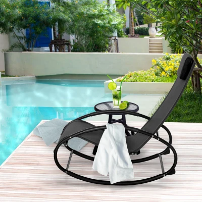 Outsunny Outdoor Rocking Lounge Chair with Pillow, Black