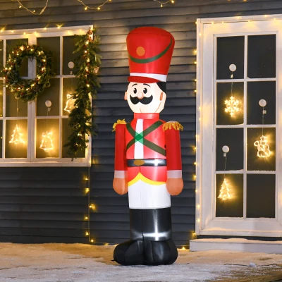 HOMCOM 6ft Nutcracker Soldier Christmas Inflatable, LED Decor