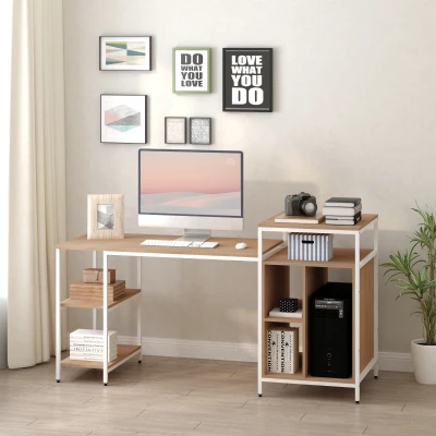 HOMCOM 68" Office Table Desk with Bookshelf, Oak