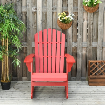Outsunny Wooden Adirondack Rocking Muskoka Chair with Slatted Wooden Design, Fanned Back and Classic Rustic Style, Red