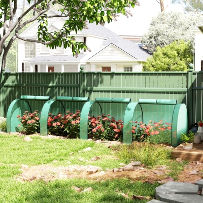 Outsunny 13' x 3.3' x 2.6' Mini Tunnel Greenhouse with PE Cover Garden Green Grow Shed with Steel Frame Zipped Doors, Green