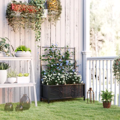 Garden Bed with Trellis 35.4" x 15.7" x 47.2" Black