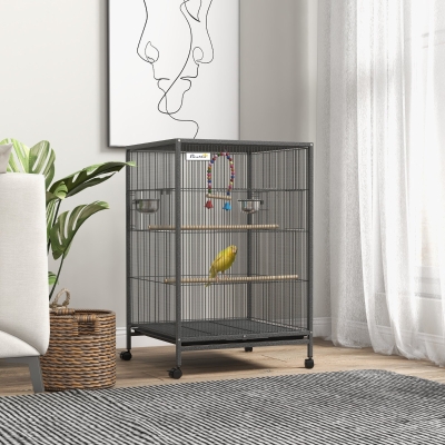 Pawhut Metal Bird Cage with Stand for Parrots, Gray