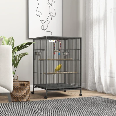 Pawhut Metal Bird Cage with Stand for Parrots, Gray