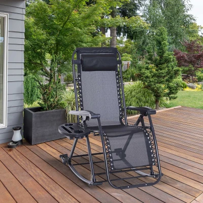 Outsunny Outdoor Rocking Chair, Foldable Zero Gravity Lounge, Black