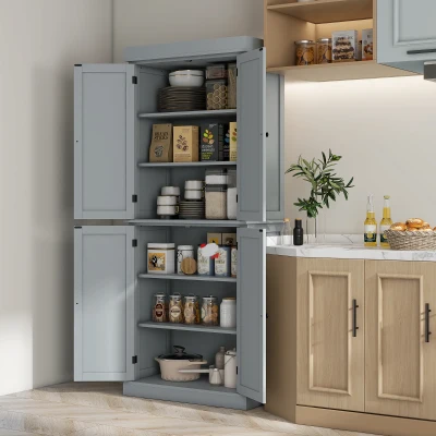 HOMCOM 72" Freestanding Kitchen Pantry Cabinet with Doors, Gray