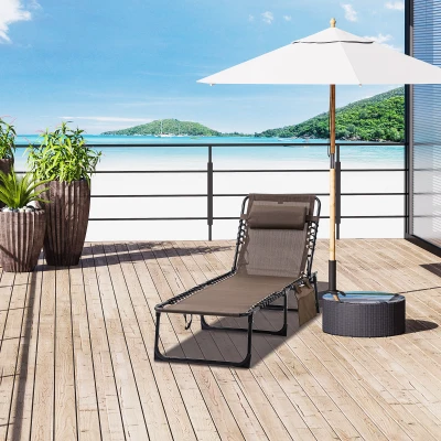 Outsunny Portable Reclining Chaise Lounge Chair, Adjustable, Brown