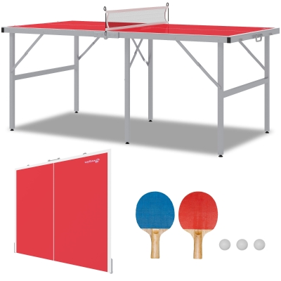 Soozier Portable Foldable Ping Pong Table Set, Red