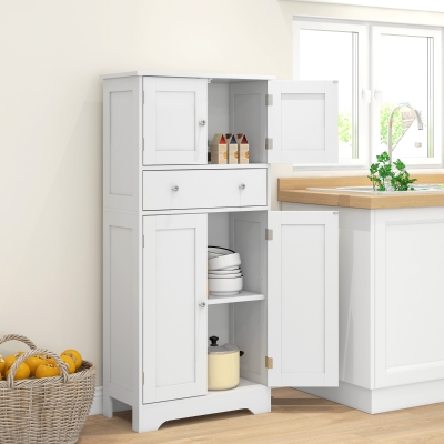 HOMCOM 50.5" Kitchen Storage Cabinet, Modern Kitchen Pantry Cabinet with 4 Doors, Drawer, Adjustable Shelf, White