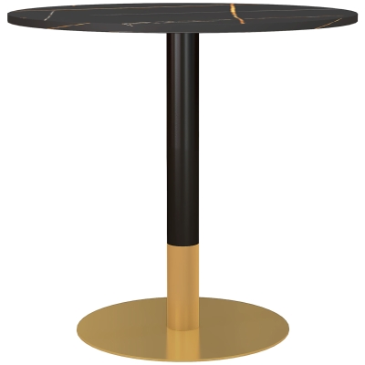 HOMCOM Round Dining Table, Modern Dining Room Table with Faux Marble Top, Steel Base, Space Saving Small Kitchen Table, Black
