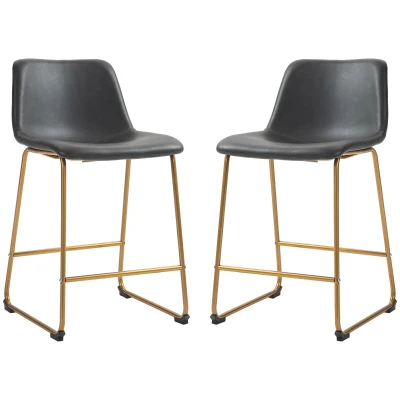 HOMCOM Counter Height Stools Set of 2, PU Leather Upholstered Stools for Kitchen Island, Modern Bar Chairs, Dark Grey