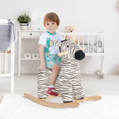 Qaba Zebra Kids Rocking Horse with Sound, Black, 2-4 Years
