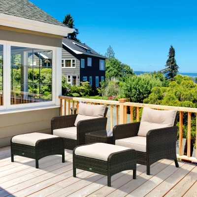 Outsunny 5-Piece Rattan Patio Lounge Set, Brown/Beige