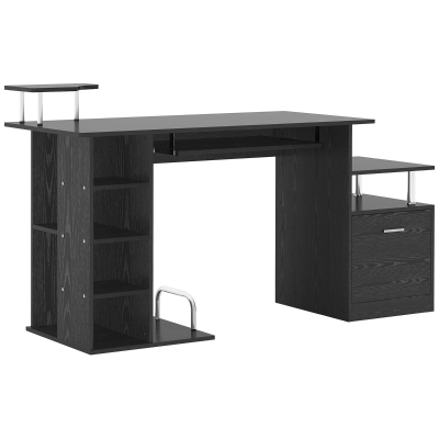 HOMCOM Wood Computer Desk Table Laptop Workstation with Storage Shelf Drawer Office Home Black