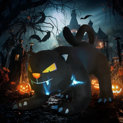 HOMCOM 6.2' Inflatable Black Cat, LED Outdoor Display