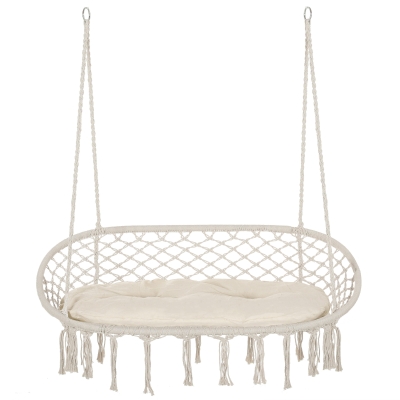 Outsunny Macrame Hammock Chair, 2-Person Swing, White