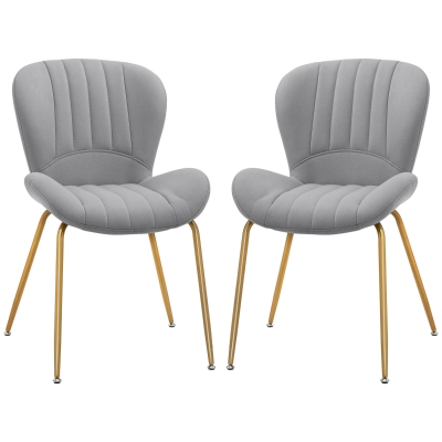 HOMCOM Dining Chairs Set of 2, Modern Accent Chair with Cushioned Backrest, Upholstery for Living Room, Grey