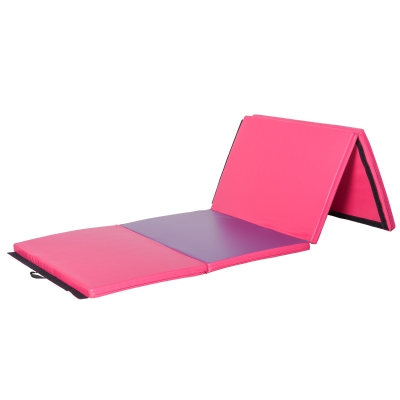 Soozier 4'x10'x2'' Folding Gymnastics Tumbling Mat, Exercise Mat  with Carrying Handles for Yoga, MMA, Martial Arts, Stretching, Core Workouts, Pink and Purple