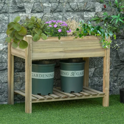 Outsunny 36" Raised Garden Bed, Wood Planter Box with Shelf