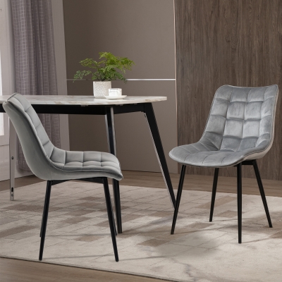 HOMCOM Upholstered Dining Chair Lounge Chair Soft Set of 2 Velvet-Touch Kitchen Reception Living Room Chair with Metal Legs, Grey