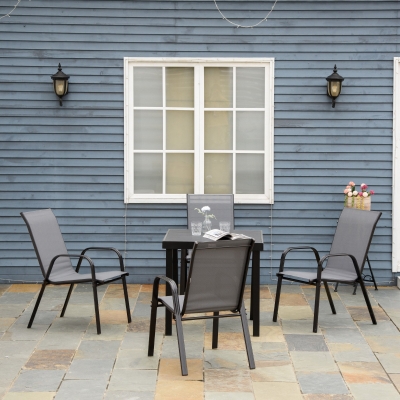 Outsunny Set of 4 Outdoor Dining Chairs, Heavy Duty Stackable Patio Dining Set with Armrests for Balcony Garden, Dark Grey