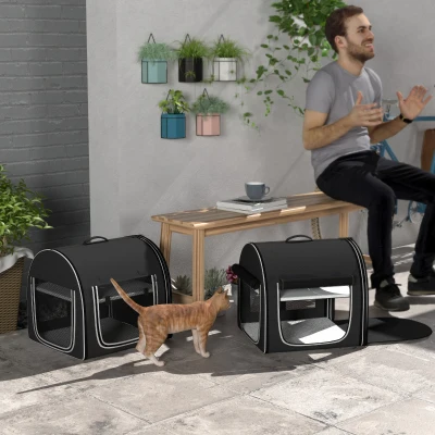 PawHut 39" Portable Soft Cat Carrier, Black, 2 Compartment