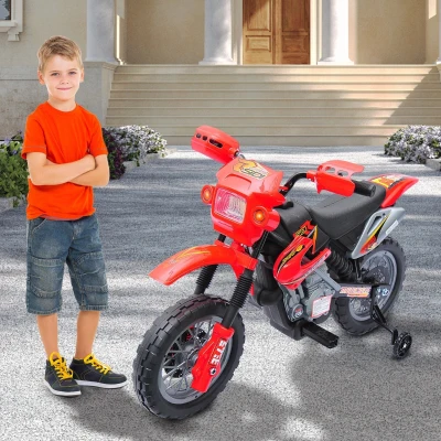 Qaba 6V Kids Electric Motorcycle Ride-On Toy with Training Wheels, Red