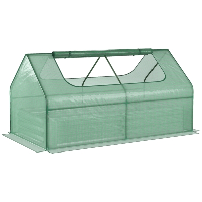 Outsunny 73" Galvanized Raised Garden Bed with Mini Greenhouse, Green