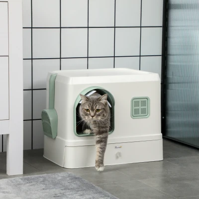 PawHut Cat Litter Box, Front Entrance, 20" x 16" x 16", White