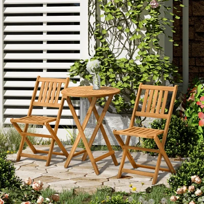 Outsunny 3-Piece Acacia Wood Bistro Set, Folding Patio Furniture