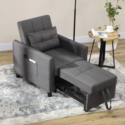HOMCOM 3-in-1 Convertible Chair Bed with Adjustable Backrest, Gray