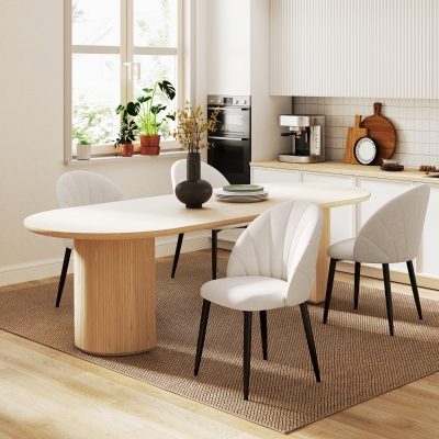 HOMCOM Modern Dining Chairs Set of 4, Upholstered Dining Room Chairs with Metal Legs, Shell Backrest, Padded Seat, Cream White