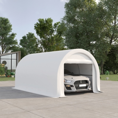 Outsunny 10' x 16' Heavy Duty Portable Carport Tent with Zippered Door, PE Cover for Car, Boat, Motorcycle, Bike, White