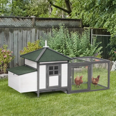 PawHut 77" Wooden Chicken Coop, Outdoor Hen House, Gray