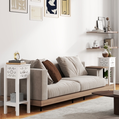 HOMCOM Nightstand Set of 2 with Drawer and Open Storage Shelf White