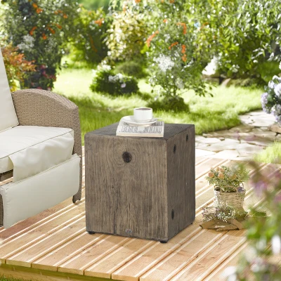 HOMCOM Rustic Concrete End Table, Wood Grain Finish, Gray