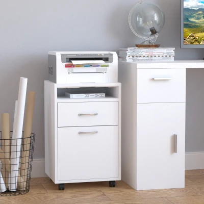 HOMCOM Mobile Storage Cabinet, Organizer with Drawer, White