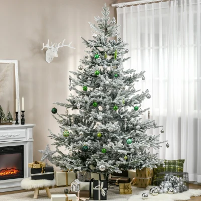 HOMCOM 8' Pine Snow Flocked Christmas Tree, Green