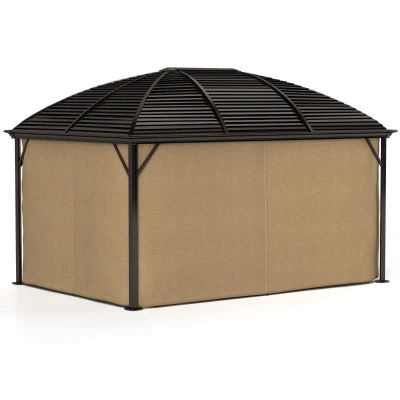 Outsunny 10' x 13' Hardtop Gazebo Aluminum Outdoor Canopy with Mesh Nettings, Curtains, Brown