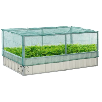 Outsunny Raised Garden Bed, 5.7 x 3 x 2.3ft Steel Planter Box Outdoor with Cover, Gloves for Growing Vegetables, Flowers, Herbs, Green