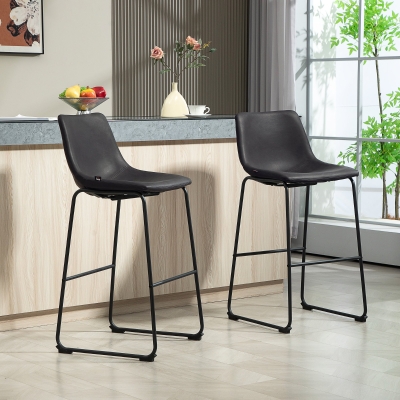 HOMCOM Bar Height Bar Stools Set of 2, Vintage PU Leather Bar Chairs, Kitchen Stools with Footrest for Home Bar, Dark Brown