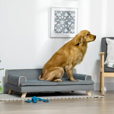 PawHut Large Dog Couch, Elevated Foam Sofa Bed, Gray