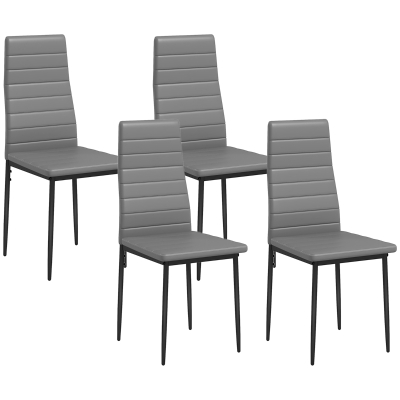 HOMCOM Modern Dining Chairs, Set of 4, High Back PU leather Upholstery and Metal Legs for the Living Room, Kitchen, Home Office, Grey