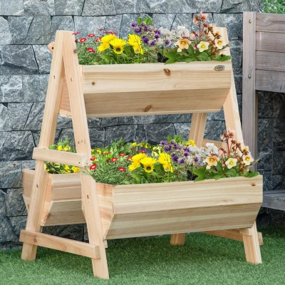 Outsunny 3-Tier Wooden Vertical Garden Bed, Elevated Planter Box