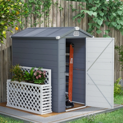 Outsunny 4.5' x 6' Plastic Garden Storage Shed with Latch Door, Vents, Sloped Roof, Light Grey