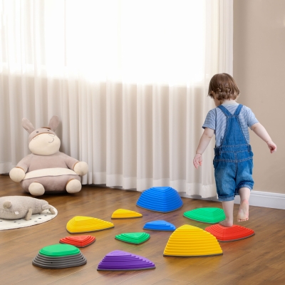 Outsunny 11 PCs Stepping Stones Kids with Non-slip Rubber, Stackable Balance River Stones for Obstacle Course Sensory Play, Outdoor Indoor for 3-8 Years Old
