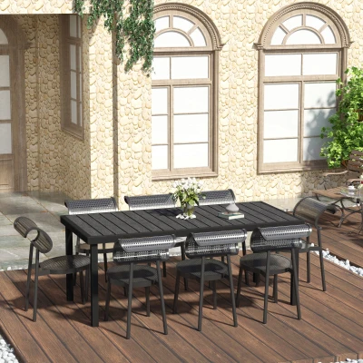 Outsunny 75" Outdoor Dining Table for 8, Black Aluminum Frame