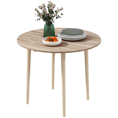HOMCOM Folding Dining Table, Round Drop Leaf Kitchen Table for Small Spaces with Wood Legs, Oak